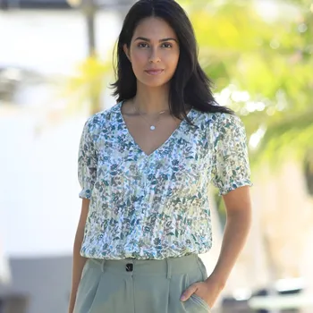 Dámská halenka Voálová halenka na knoflíčky s potiskem khaki 36