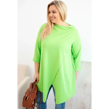 Dámská halenka Dámská bavlněná blůza Plus Size asymetrická s ohrnutým rukávem světle zelená UNI