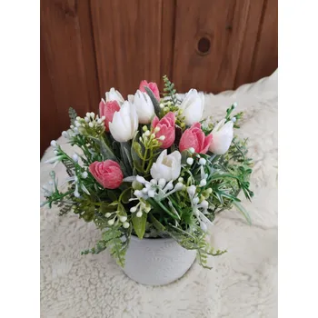 Velikonoční dekorace Jarní aranžmá,, Bílo červené tulipány,,