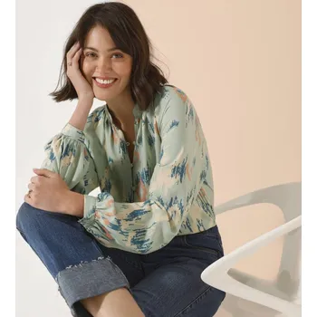 Košilová halenka s potiskem zelená/modrá 38