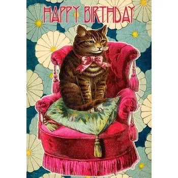 Přání B6 s obálkou - Narozeniny - Kočka na červeném křesle