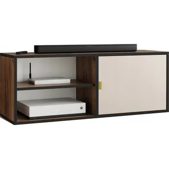 Televizní stolek TV stolek LUNA 2 zlaté úchyty otevřený dub craft zlatý + kašmír