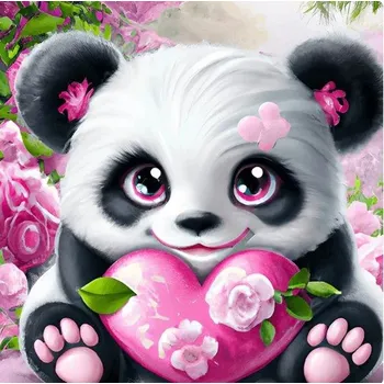 Diamantové malování Diamantové malování/Homfun - Panda a srdce s růžemi