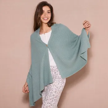 Dámský svetr Pletené pončo s hladkým vzorem khaki