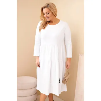 Dámské šaty Dámská bavlněná šaty Plus Size s volány a ohrnutým rukávem bílá UNI