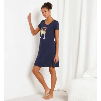 Dámská noční košile Krátká noční košile s krátkými rukávy a potiskem koktejlů nám.modrá 52