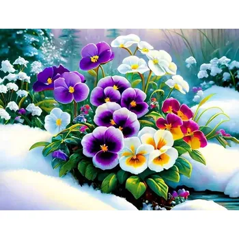 Diamantové malování Diamantové malování/Homfun - Macešky ve sněhu