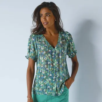 Dámská halenka Voálová halenka na knoflíčky s potiskem smaragdová 38