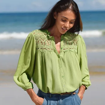 Dámská halenka Kreponová halenka s macramé a 7/8 rukávy mechová 36