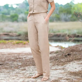 Dámské kalhoty Vzdušné kalhoty, směs bavlny a lnu béžová 52