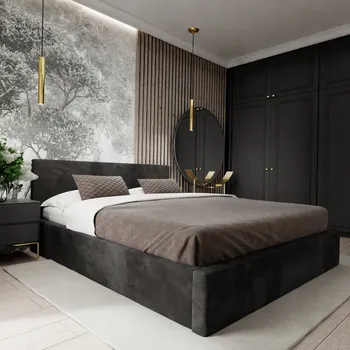 Postel Čalouněná dvoulůžková postel Mabeno 180x200 černá