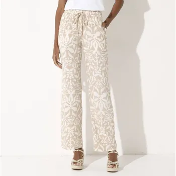 Dámské kalhoty Široké splývavé kalhoty s potiskem režná/béžová 38