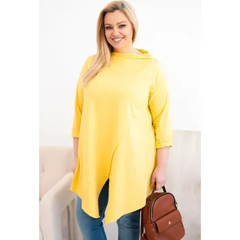 Dámská halenka Dámská bavlněná blůza Plus Size asymetrická s ohrnutým rukávem žlutá UNI