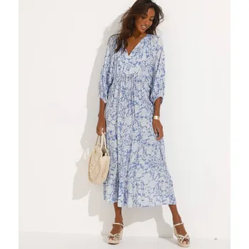 Dámské šaty Blancheporte Dlouhé kreponové šaty s potiskem modrošedá 48