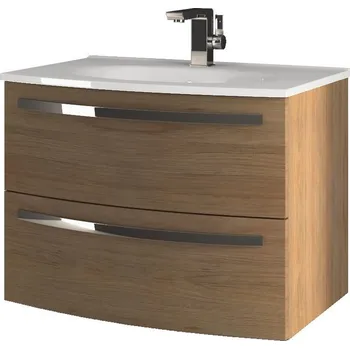 Koupelnový nábytek Stella Skříňka s umyvadlem, 74 × 55 × 51 cm, MDF, keramika, dub tmavý&nbsp;00107=54839+50132