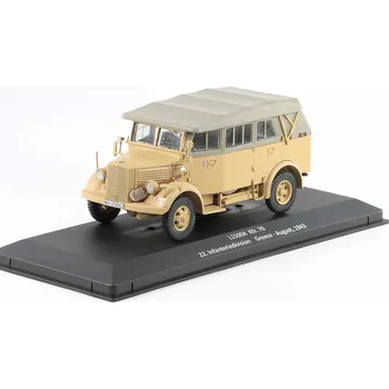 autíčko DeAgostini Mercedes-Benz L1500A Kfz.70 22. Infanteriedivision 1943 1:43 - časopis Vojenské automobily s modelem #34 Mercedes-Benz L1500A - kovový model