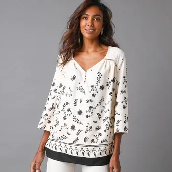 Tunika s potiskem a 3/4 rukávy režná/černá 58