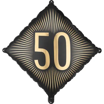 Balónek Černý fóliový balón 50 se zlatým nápisem, 46 × 46 cm