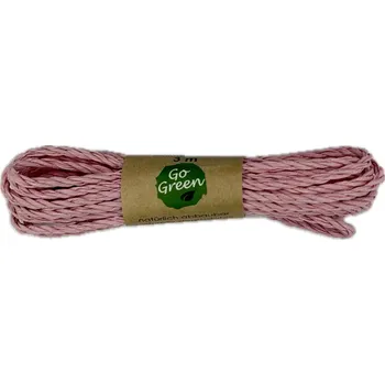 Stuha Dekorační provázek Go Green Cotton Cord – Dusty Pink růžový 3mm x 3m (6,-Kč/m) (Dekorační provázek kroucený, materiál bavlna, barva světle růžová, pevný, matný)