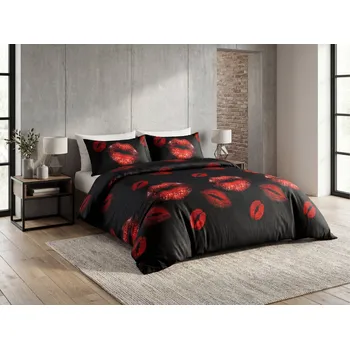 Povlečení Povlečení z mikrovlákna RED KISS černé Rozměr povlečení: 70 x 80 cm | 140 x 200 cm
