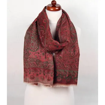 Šála Kašmírská vlněná pašmína Khani Jamavar exclusive červeno-šedohnědá