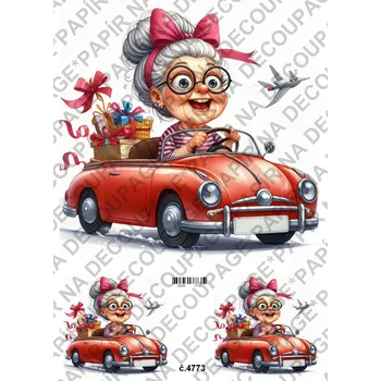 Výtvarný papír Rýžový a soft papír na decoupage - Babky v autě - KB4773 Materiál: Rýžový papír, Rozměr: A4