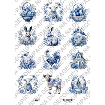 Výtvarný papír Rýžový a soft papír na decoupage - Velikonoce modré - KB4767 Materiál: Soft, Rozměr: A4