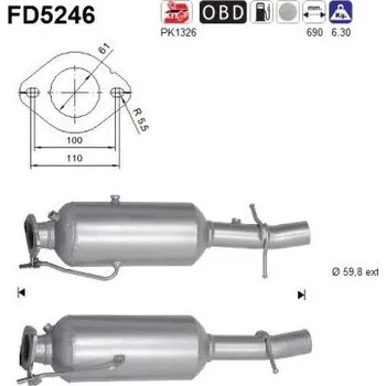 Filtr pevných částic Filtr sazových částic, výfukový systém AS FD5246
