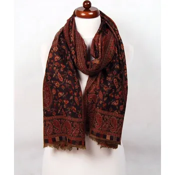 Šála Kašmírská vlněná pašmína Khani Jamavar exclusive černo-červená