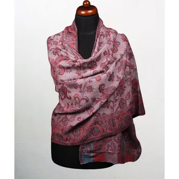 Šála Kašmírská vlněná pašmína Khani Jamavar exclusive se světle šedorůžovou