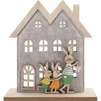 Dekorace Dům z filcu se zaječí rodinkou 21 x 23 x 5 cm na postavení