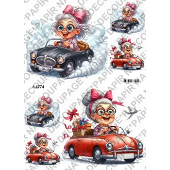 Výtvarný papír Rýžový a soft papír na decoupage - Babky v autě - KB4774 Materiál: Soft, Rozměr: A4