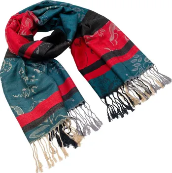 Šála Šála teplá - zeleno-červená s potiskem