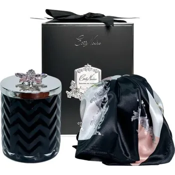 Svíčka Côte Noire - Herringbone svíčka Black & Silver s šátkem, Růžové šampaňské