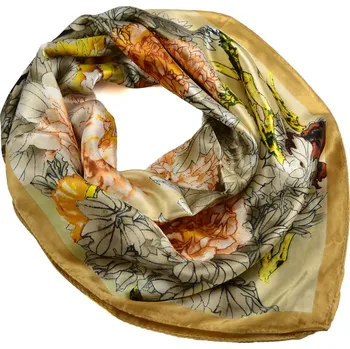 Šátek Fennysun Inc. Šátek saténový - béžový s akvarelovými květinami