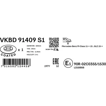 Brzdový kotouč SKF VKBD 91409 S1 Brzdový kotouč (VKBD91409S1)