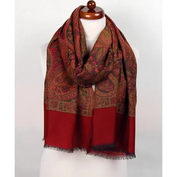 Šála Kašmírská vlněná pašmína Khani Jamavar exclusive s bordó a magentou