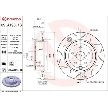 Brzdový kotouč BREMBO 09.A198.1S Brzdový kotouč (09.A198.1S)