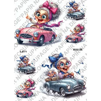 Výtvarný papír Rýžový a soft papír na decoupage - Babky v autě - KB4771 Materiál: Soft, Rozměr: A4