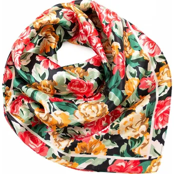 Šátek Fennysun Inc. Šátek saténový - červeno-zelený s květinovým potiskem