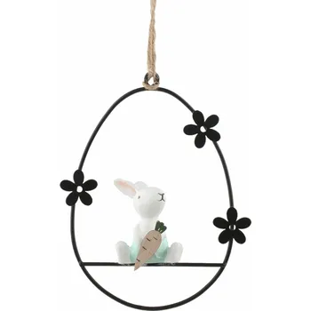 Velikonoční dekorace Zajíc v kovovém vejci 9 x 12,5 x 4 cm na zavěšení