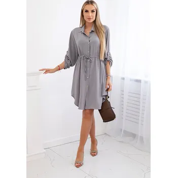 Dámské šaty Fashionweek Šaty se zapínáním na knoflíky a zavazováním v pase K16 Barva: šedý, Velikost: Universal