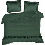 Saténové povlečení 160x200 Venuše lahvově zelená zdobená volánky Eurofirany 220426680