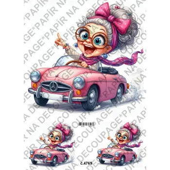 Výtvarný papír Rýžový a soft papír na decoupage - Babky v autě - KB4769 Materiál: Soft, Rozměr: A4