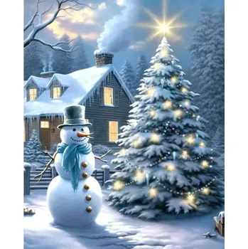 Diamantové malování Diamantové malování/Homfun - Vánoční stromek s hvězdou a sněhulák