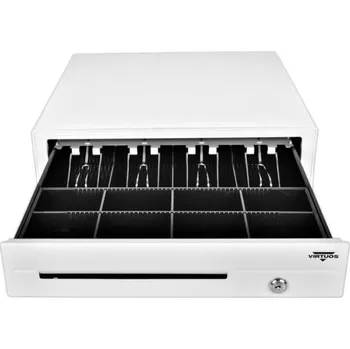 Pokladní zásuvka Pokladní zásuvka Virtuos pokladní zásuvka C420D - s kabelem, kovové držáky, 9-24V, bílá