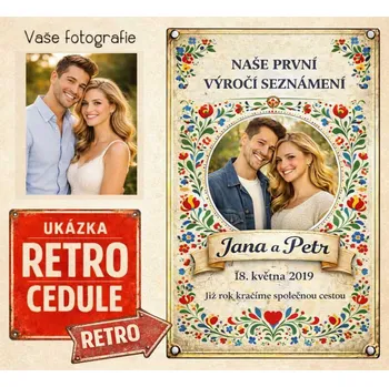 Plechová cedule Retro cedule - Výročí seznámení 5 - Plast / A5 ( 20x15cm)