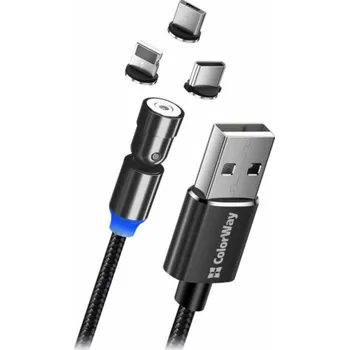 Počítač Colorway Nabíjecí Kabel 3v1 Lightning+MicroUSB+USB-C/ Magnetic/ 2.4A/ Nylon/ Magnetic Rotation 540°/ 1m