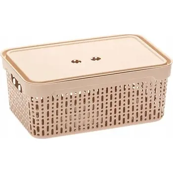 Úložný box KOŠÍK BOX ORGANIZÉR AŽUROVÝ S VÍKEM MORSETTA BÉŽOVÝ 29,5×20.5×12cm L