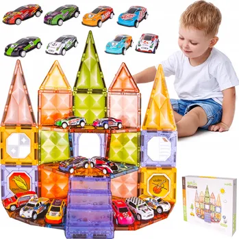 ostatní stavebnice MAGNETICKÉ STAVEBNICE S AUTÍČKY 62 DÍLŮ AUTA 10 KS VZDĚLÁVACÍ ZÁBAVA